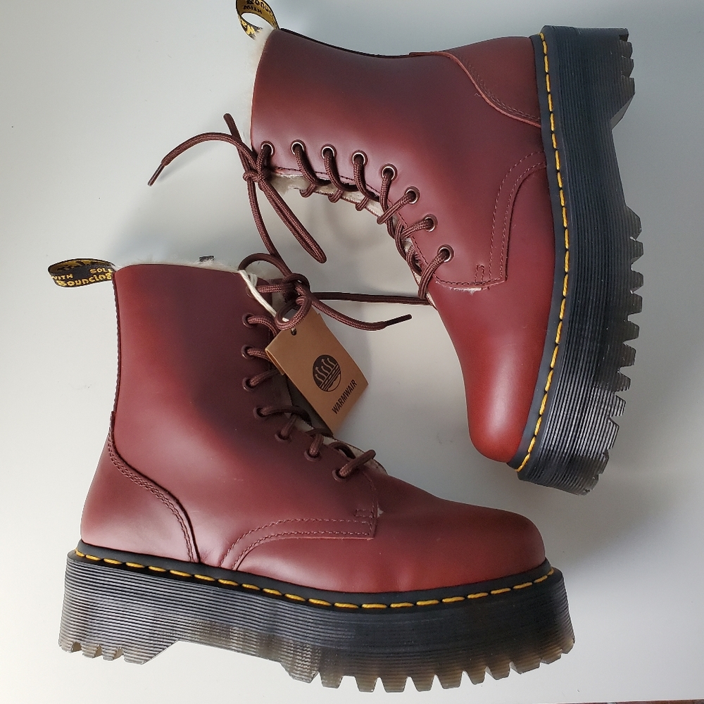 NEW Dr. Martens Jadon Platform Combat Boots Faux Fur Lined Genuine Leather